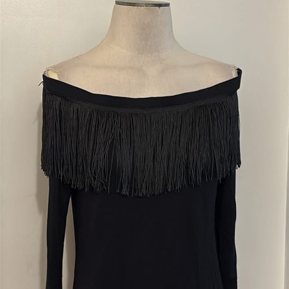 VENUS Black Fringe Off-Shoulder Top - Picture 2 of 2